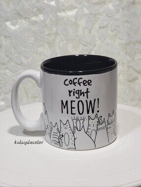 Burton + Burton Coffee Right Meow Cat Lover Ceramic Black White Mug Monochrome